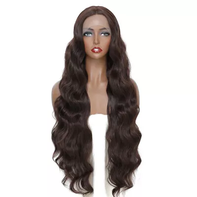 T Lace Front Wig Long Wavy Dark Brown Heat Resistant Hair Natural • $26.99