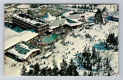 Mt. Snow VT-Vermont Bird's Eye Base Lodge Pool Skiers Vintage Postcard • $7.99