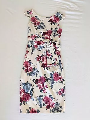 Oasis Floral Pencil Wiggle Dress With Tags UK Size 8 1950s Summer Party Wedding • £25