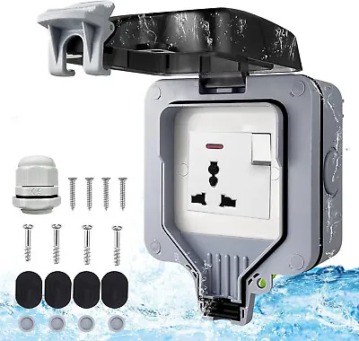 13A IP66 Waterproof Muti Wall Sockets Outdoor Power Socket With Cover UK PLUG • £6.99