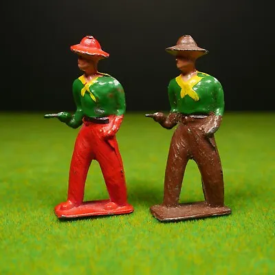 Two Crescent Lead American Cowboys With Pistols - Wonderful Vintage Figures • £7.99