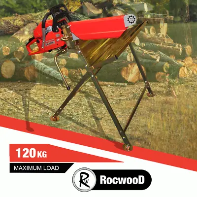 Log Saw Horse Holder RocwooD Folding Metal With Pivoting Chainsaw Clamp • £79.88