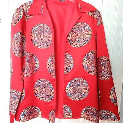 Vintage Red Oriental Handmade Jacket  Silk Brocade Reversible 1950's  Elegant • $44.77