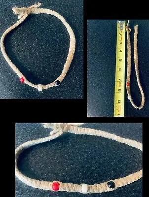 Vintage 90s Handmade Hemp Choker Necklace Hippie Macrame Red White Black Beads • $0.99