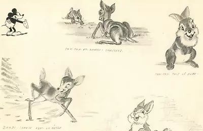 Antique Drawing Original Cartoon Disney Mickey Bambi • £148.68