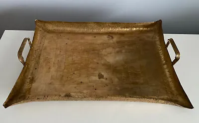 Brass Heavy Serving Decorative Tray With Handles Large Unique • $69.30