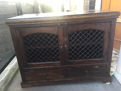 Vintage Antique Mahogany Cast Iron Art Deco TV Stand Solid Heavy Chest Drawer • £245