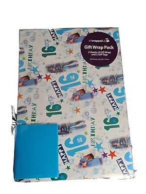 Gift  Wrap  2 X 16th Birthday Male Thick Wrapping Paper & 2 Gift Tags 50×70cm • £1.50