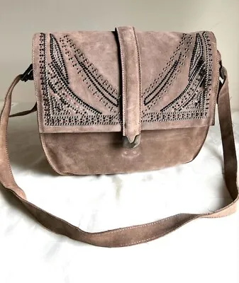 NEW Zara Basic Collection Taupe Suede Studded Flap Crossbody Shoulder Bag BOHO • $28.95