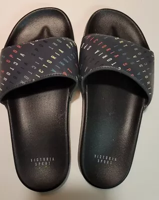 Victoria's Secret Sport Slides Slip On Sandals Flip Flops Black With Logo M • $31.95