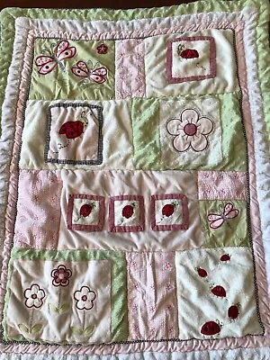 $46.95 • Buy Kidsline Baby Quilt Comforter Blanket Pink & Green W Ladybugs Dragonfly Flowers