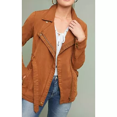 Anthropologie Everyday Belted Moto Jacket Zip Up Cedar Brown Size M • $79