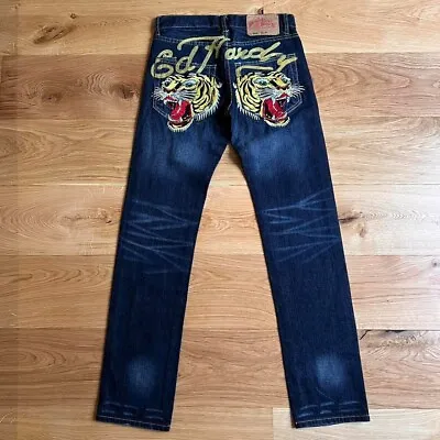 Vintage Ed Hardy Jeans With Classic Script Spell Out Print Across Back & Front • £99.99