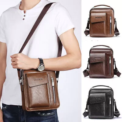 Mens Leather Small Laptop Messenger Bags Shoulder Bag Crossbody Wallet Handbag S • £11.69