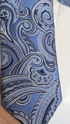 Donald J. TRUMP Signature Collection Blue Paisley Tie GOLD BAR NECKTIE 100% Silk • $18.99