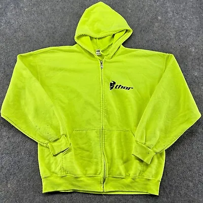 Thor Racing Sweater Mens XL Green Neon Full Zip Hoodie Supercross Championship • $17.46
