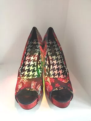 £12.99 • Buy Iron Fist Platform Heels Skull And Flowers Red Glitter 5  Pump Size 8 More A 7uk