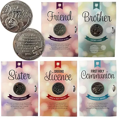 £2.25 • Buy Lucky Coin Greeting Card Good Luck Coins Engraved Message Keepsake Gift Set New