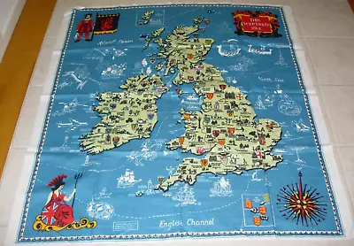 Vintage Europe United Kingdom UK Tablecloth Blue WHITE COTTON MAP NEW 48X52 • $49.99