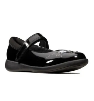 Clarks ETCH SPARK Girls Black Patent Leather School/party Shoes Uk 12 H EU 30. • £27.99