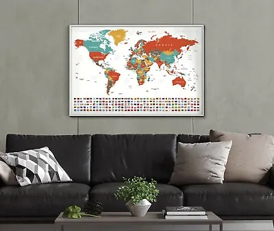 $34.95 • Buy World Map With Countries Flags - High Quality Premium Poster Print
