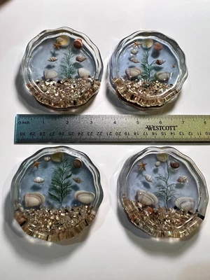 $12 • Buy Vintage Lucite Resin Abalone Shells Sea And Green Coasters Set Of 4