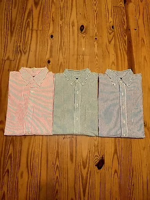 Lands End Seersucker Button Up Shirt Lot (3) Mens Large Striped Short Sleeve • $29.97