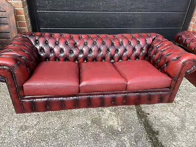 Oxblood Red Leather Chesterfield 3 Piece Suite • £850