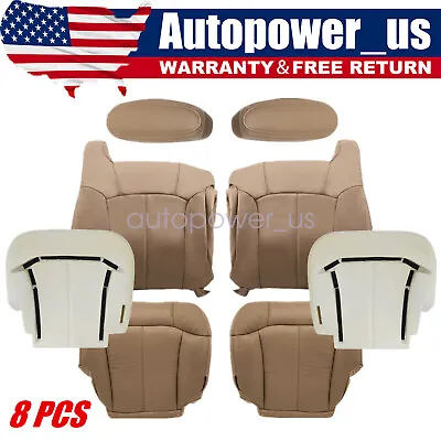 For 1999-2002 GMC Sierra 8PCS Front Leather Seat Cover & Foam Cushion Med Tan • $175.19