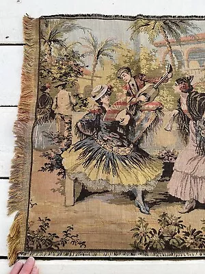 VTG Belgian Tapestry Hand Woven Regency Era Art 37 X20  Market Music Palms • $39.99