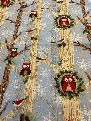 Vintage Fabric  Winter Snowflakes Owls 12 X 80 • $6.49