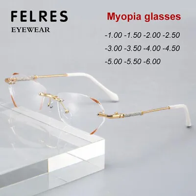 Rimless Metal Myopia Nearsighted Glasses For Women Classic Fashion Glasses New • $9.99