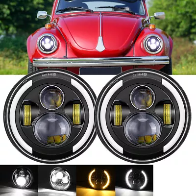 Pair 7  LED Headlight Halo Angel Eyes For VW Super Beetle 1971-1979 Beetle 50-79 • $42.99