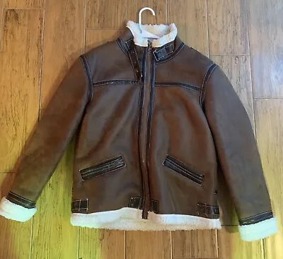 AOWOFS Men's Faux Leather Jacket Brown Motorcycle Bomber Shearling Suede Stand C • $39.99