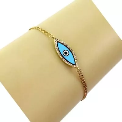 Aaron Basha 18k Yellow Gold Diamond & Enamel Evil Eye Charm Bracelet • $2450