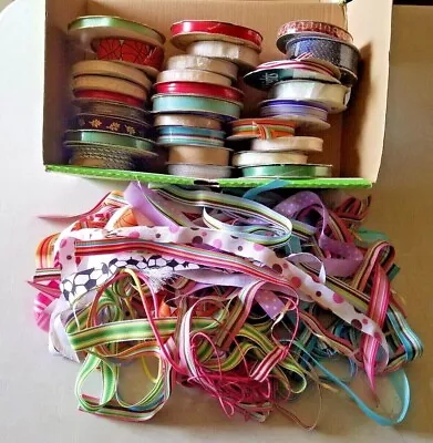 Ribbon Lot Mixed Colors Patterns 27 Already Started Rolls And Extra Cuttings  • $15