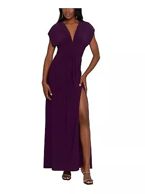 BETSY & ADAM Womens Burgundy Thigh-high Slit Lined Short Sleeve Maxi Dress 12 • $68.99