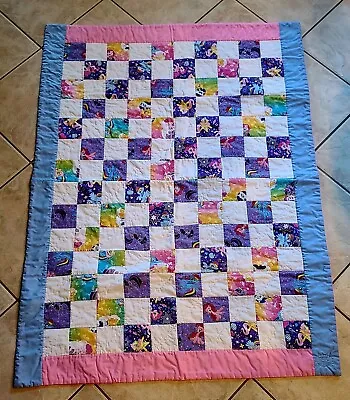 OOAK Handmade 53x40 Child Youth Quilt Pink Blue My Little Pony Signed CAK 2016 • $34.52