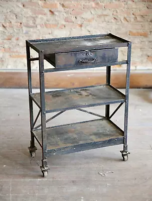 Vintage Antique Industrial Metal Cart Rolling Tool Box Machinist Stand Drawer • $599.99
