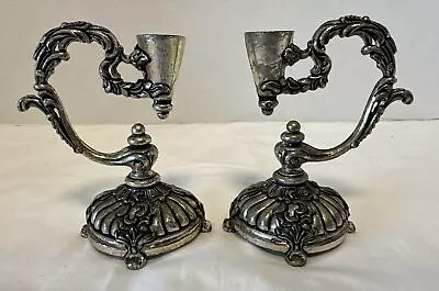 Silverplate Ornate Metal Candelabra Vintage Set Of 2 Made In Italy 5” Tall • $8