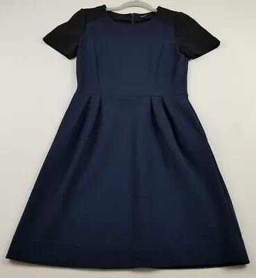 Madewell Gallerist Ponte Dress Women 0 Blue Black Colorblock Short Sleeve Ribbed • $19.54