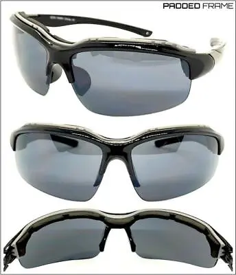 MOTORCYCLE Riding Padded SUN GLASSES Protective Eyewear Dark Shatterproof Lens • £18.80