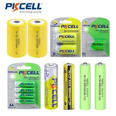 PKCELL Lot AA AAA D Size 9V Battery Ni-MH/NICD Rechargeable Batteries/Charger US • $11.99