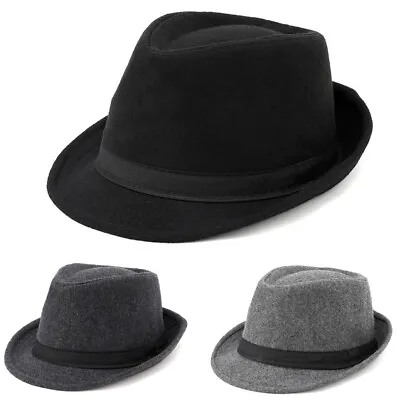 Mens Women Fedora Hat Jazz Felt Fedora Elegant Wool Felt Trilby Hat Cap • £8.39