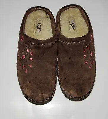 UGG Slippers Cozy II Suede Shearling Lined  Brown Pink Girls Size 2 • $24.99