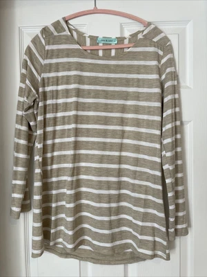 £11.88 • Buy Chris & Carol Long Sleeve Top Size Large Tan White Stripe NWOT
