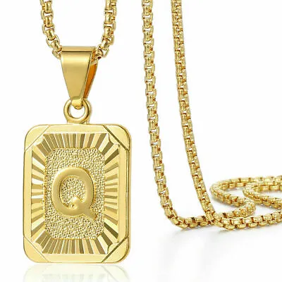 $9.34 • Buy Yellow Gold Plated Stainless Steel Initial Necklace Box Chain Letter A-Z Pendant