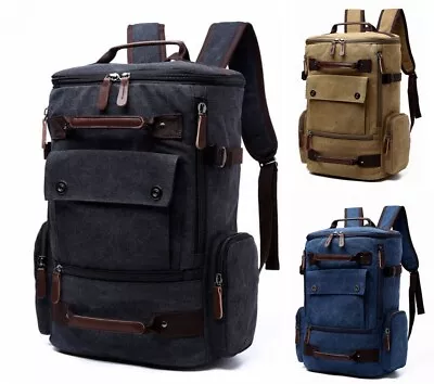 Mens Canvas Backpack Travel Hiking Rucksack Laptop Bag SchoolBag Large Capacity • $41.99