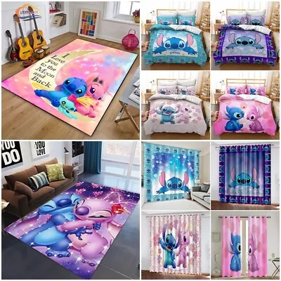 $46.99 • Buy Lilo Stitch Duvet Cover Bedding Set,  Curtain, Floor Rug Mat Room Carpet