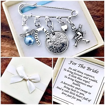 £5.99 • Buy LUCKY SIXPENCE,BRIDE WEDDING Kilt Pin Charm Horseshoe, Chimney Sweep, GIFT BOXED